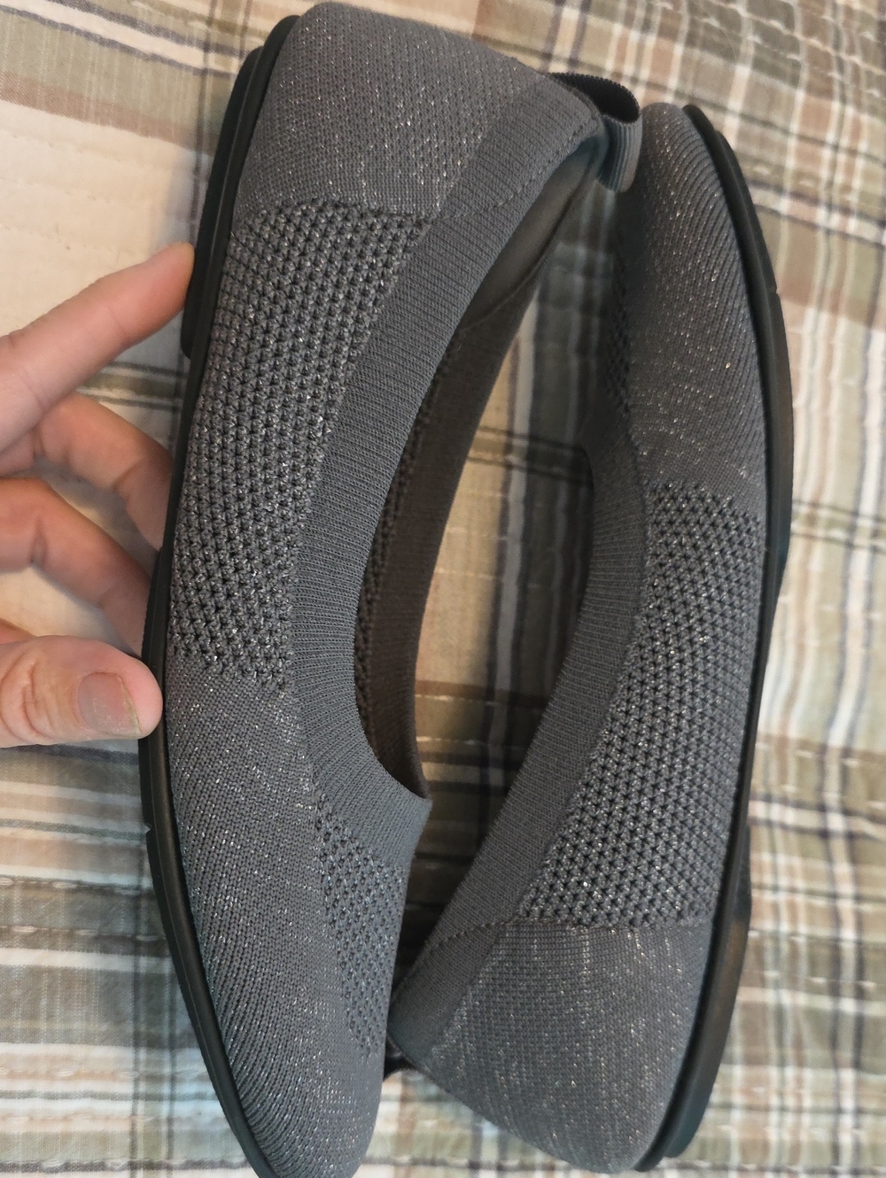 Fitflop Womens Gray Sparkle Knit Slip-On Flats